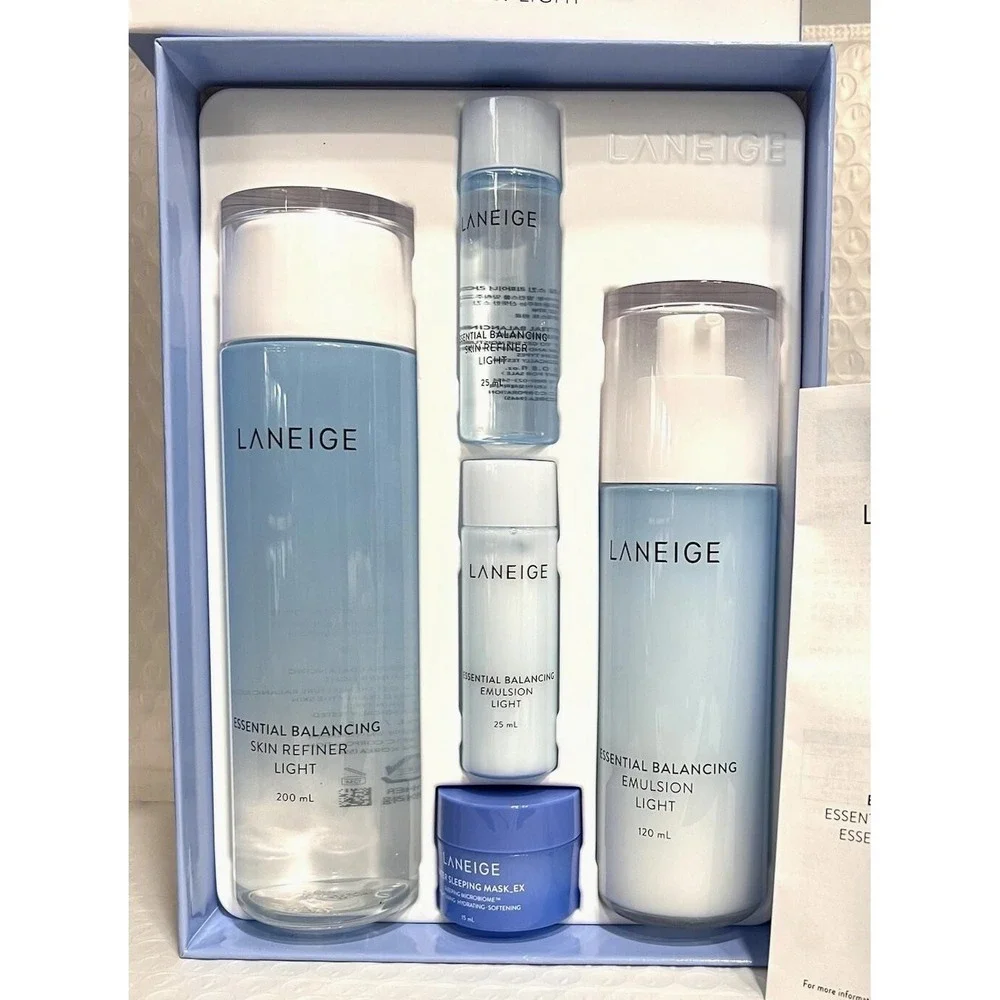 Laneige Essential Balancing Set Light 5pcs: Emulsion,Skin Refiner,Water Mask New